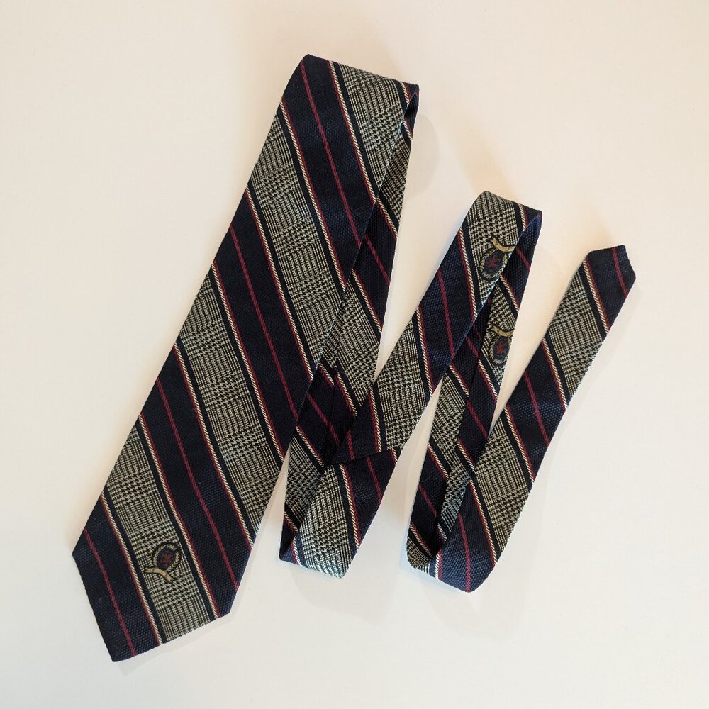 Vintage Tommy Hilfiger Blue, red and cream Striped Silk Tie - Made in USA